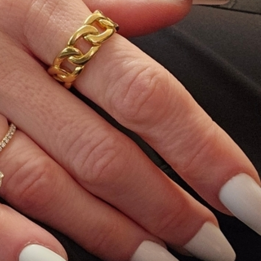 NEW Stainless Steel Chunky Gold Chain Ring - Size 7 - Picture 9 of 9